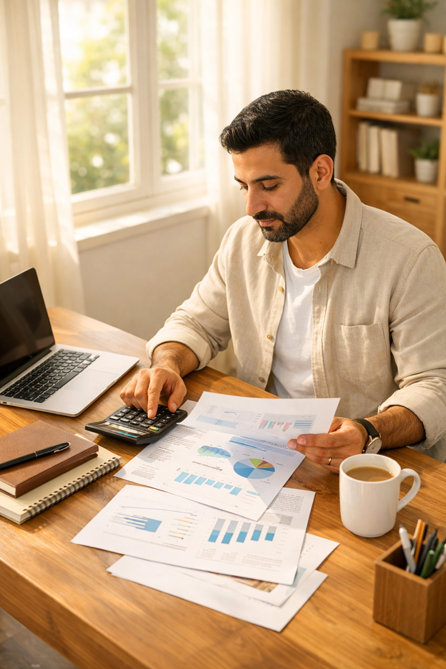 Freelance consultant reviewing tax documents for QBI deduction