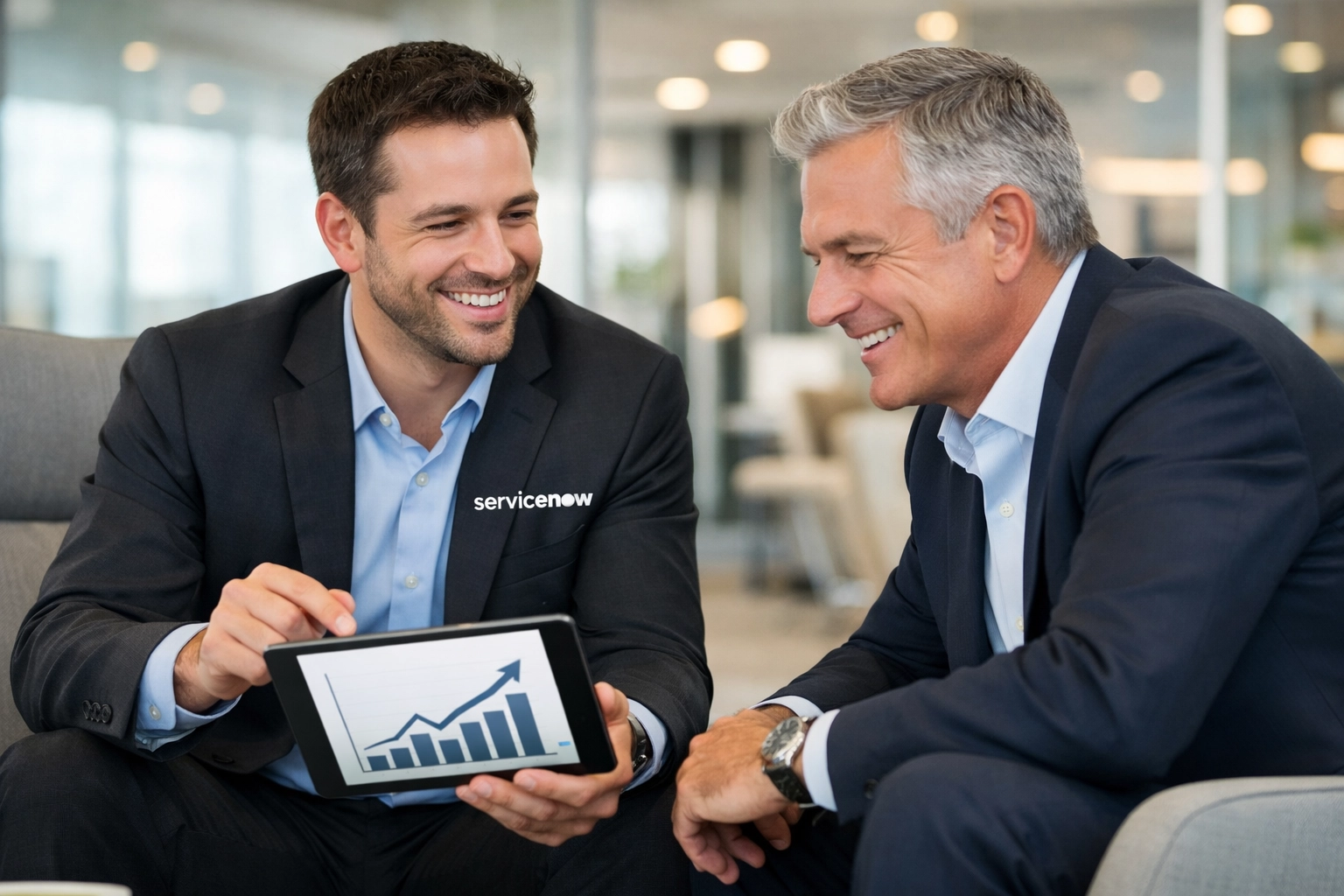 ServiceNow consulting services expert discussing platform ROI and AI strategy with a business executive.