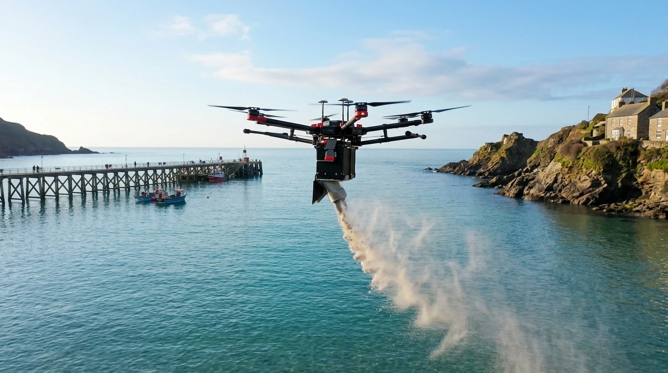 Drone Ash Scattering over East Looe Bay