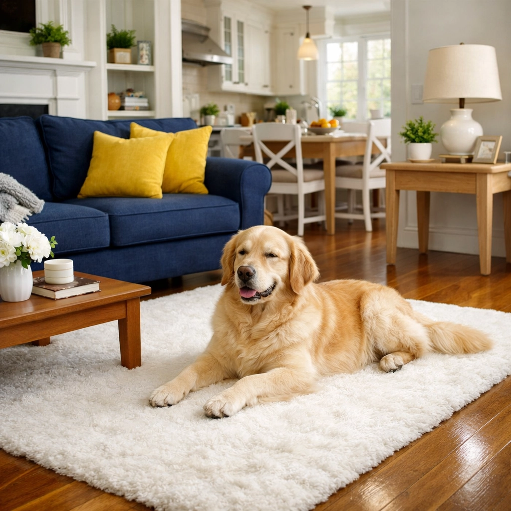 Pet-friendly cleaning in Wayland MA keeping area rugs and hardwood floors free of pet hair.