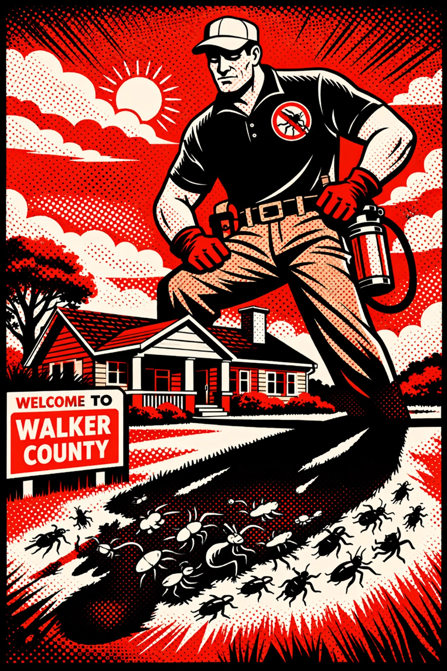 Stylized guardian technician protecting an Alabama home with professional pest control services.