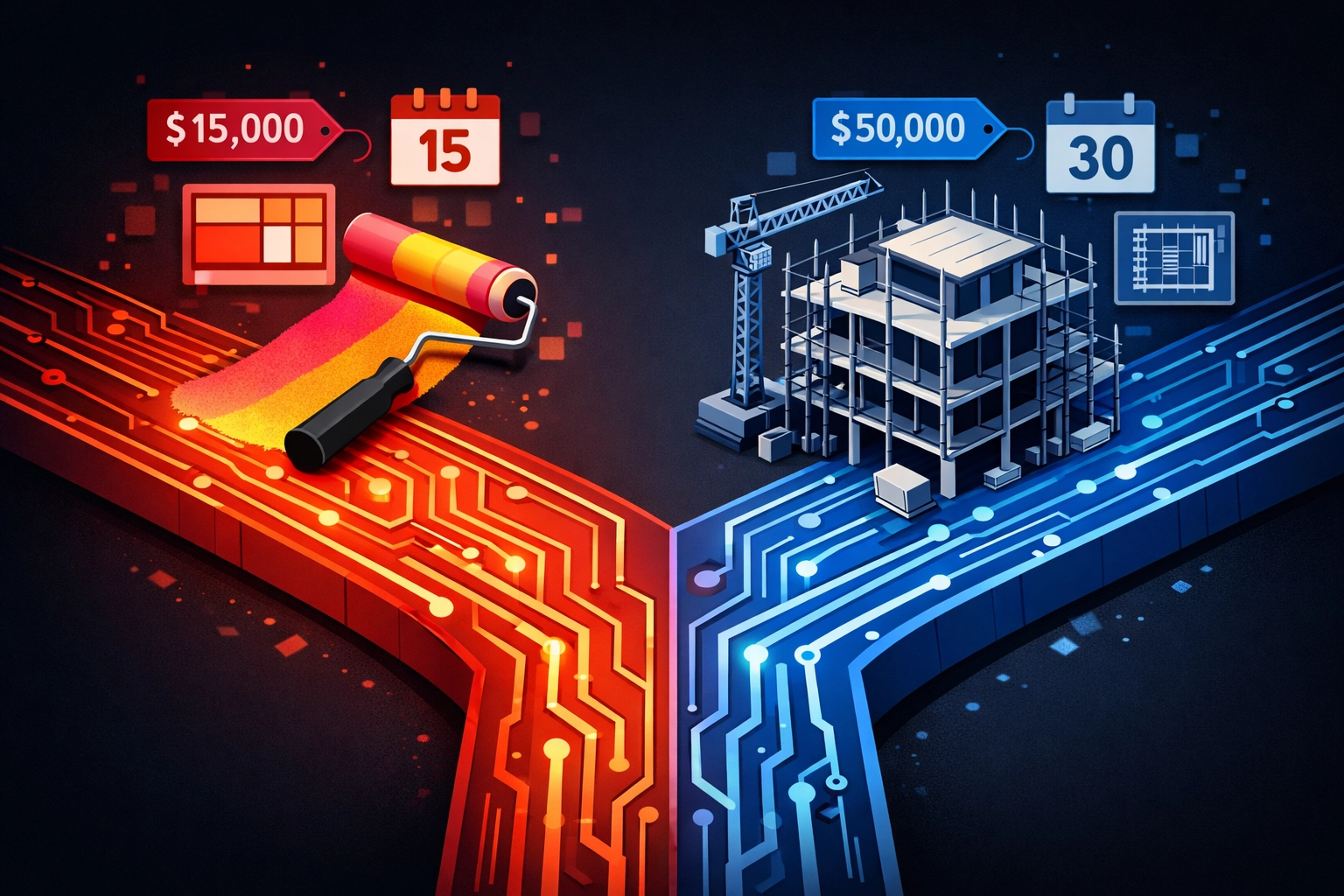 Decision paths showing website redesign versus complete rebuild options for UK businesses