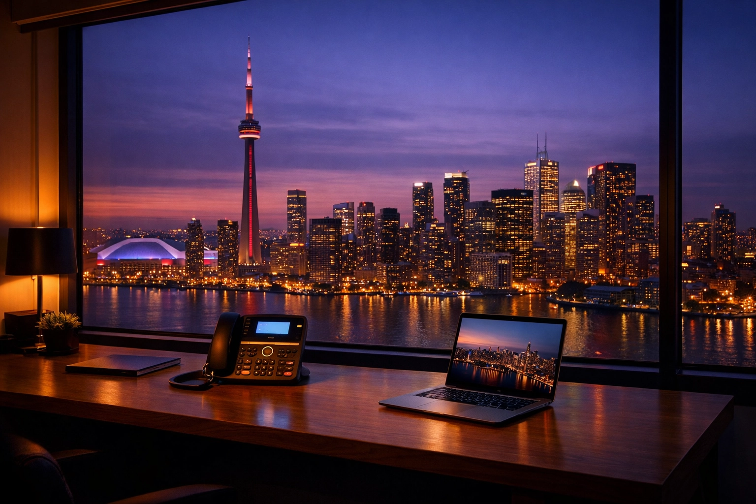 Professional remote office setup in Toronto using business VoIP Canada for seamless communication.