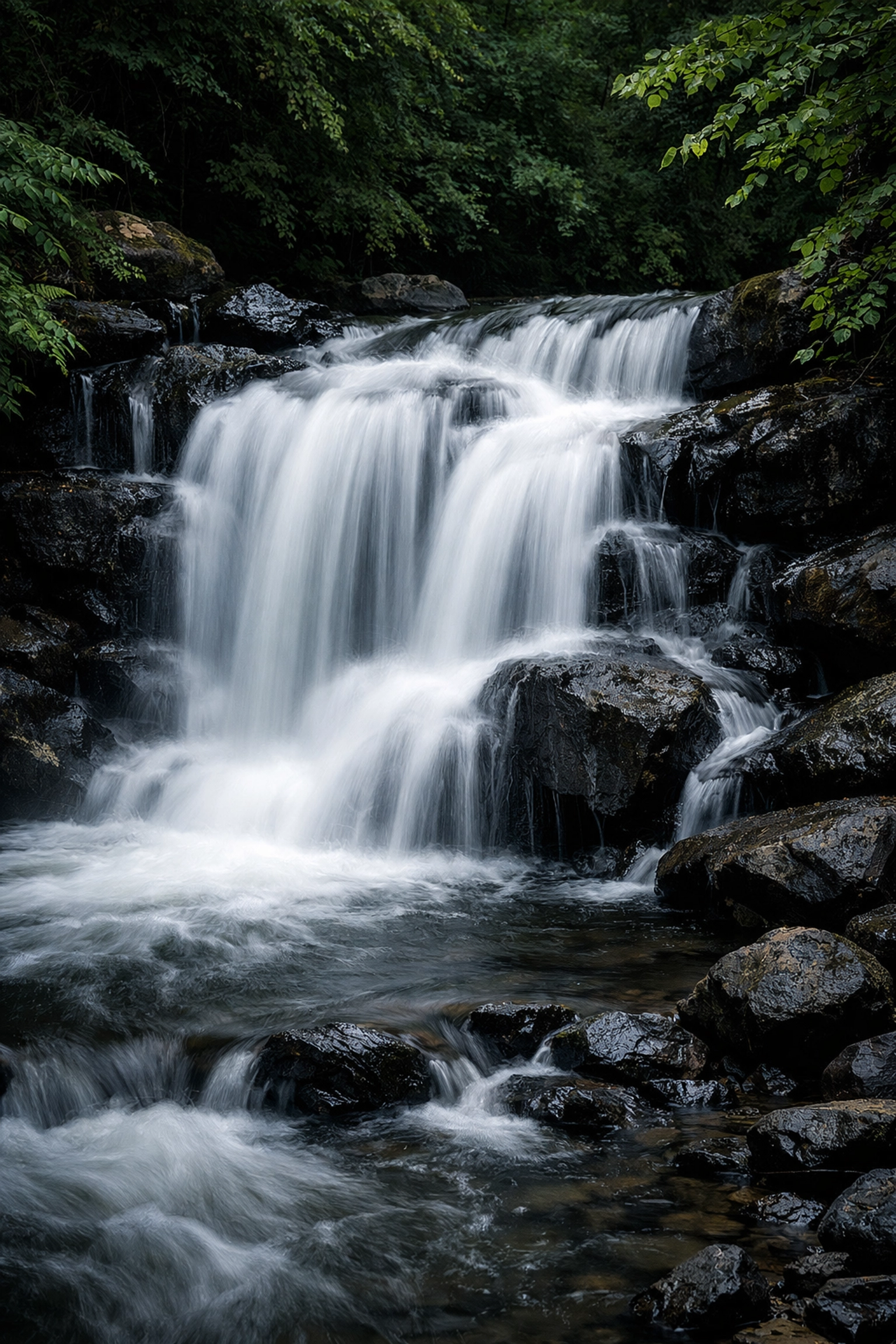 Long-exposure waterfall in a nature preserve, capturing high-impact shots at local photography locations.