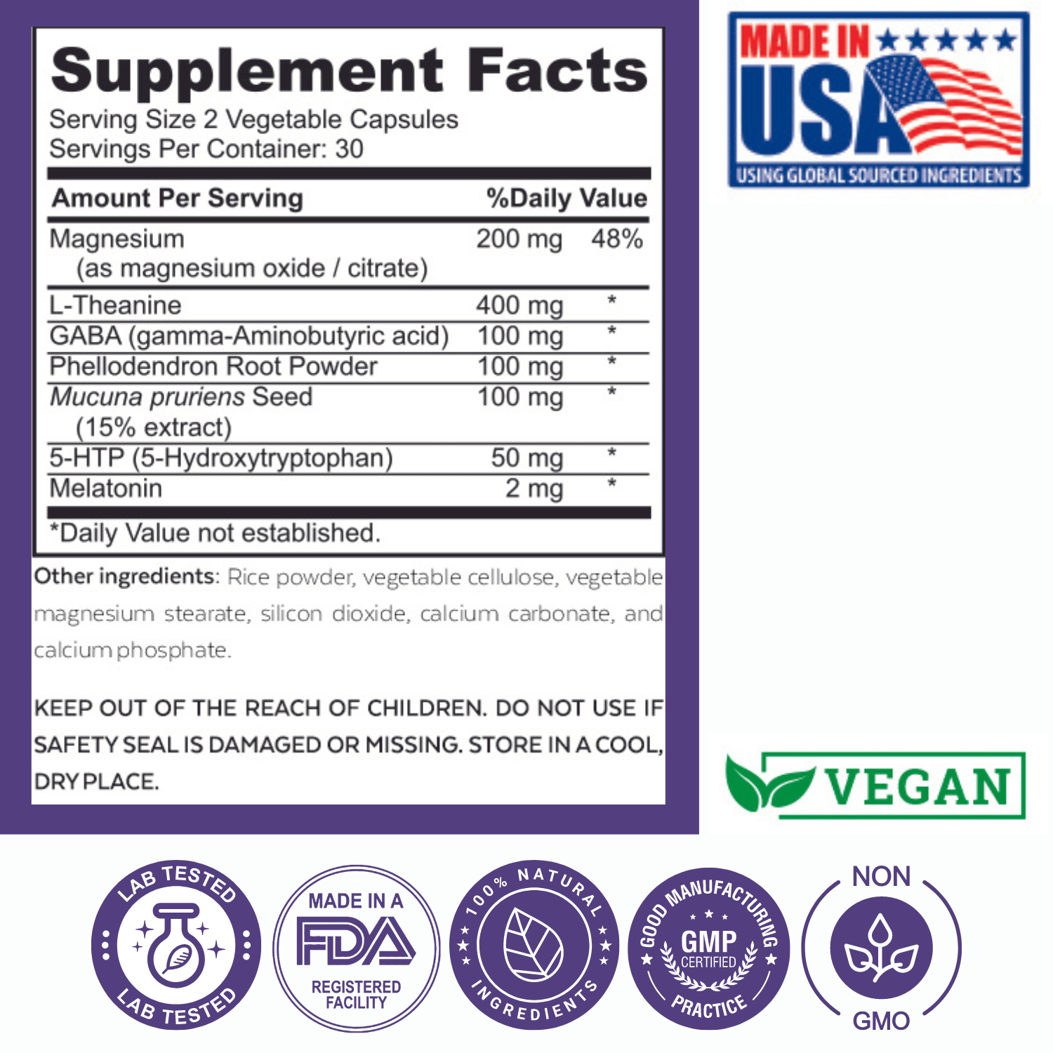 Sleep Well supplement facts