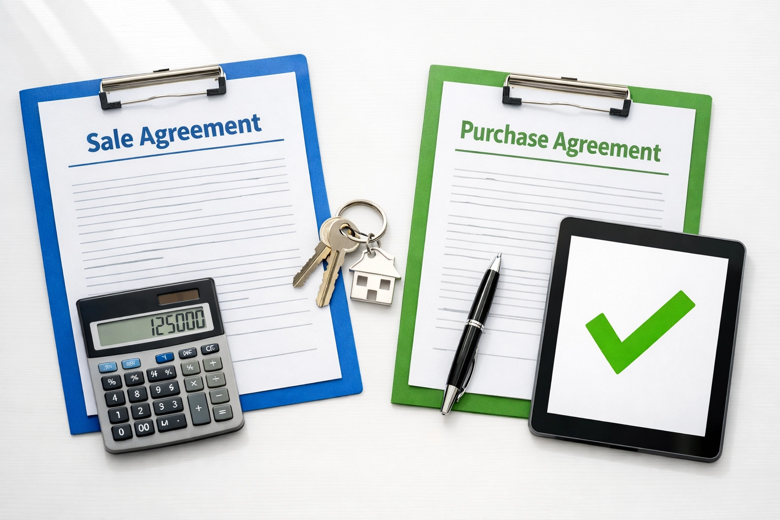 Mortgage documents including sale agreement and purchase agreement with house keys for bridge financing