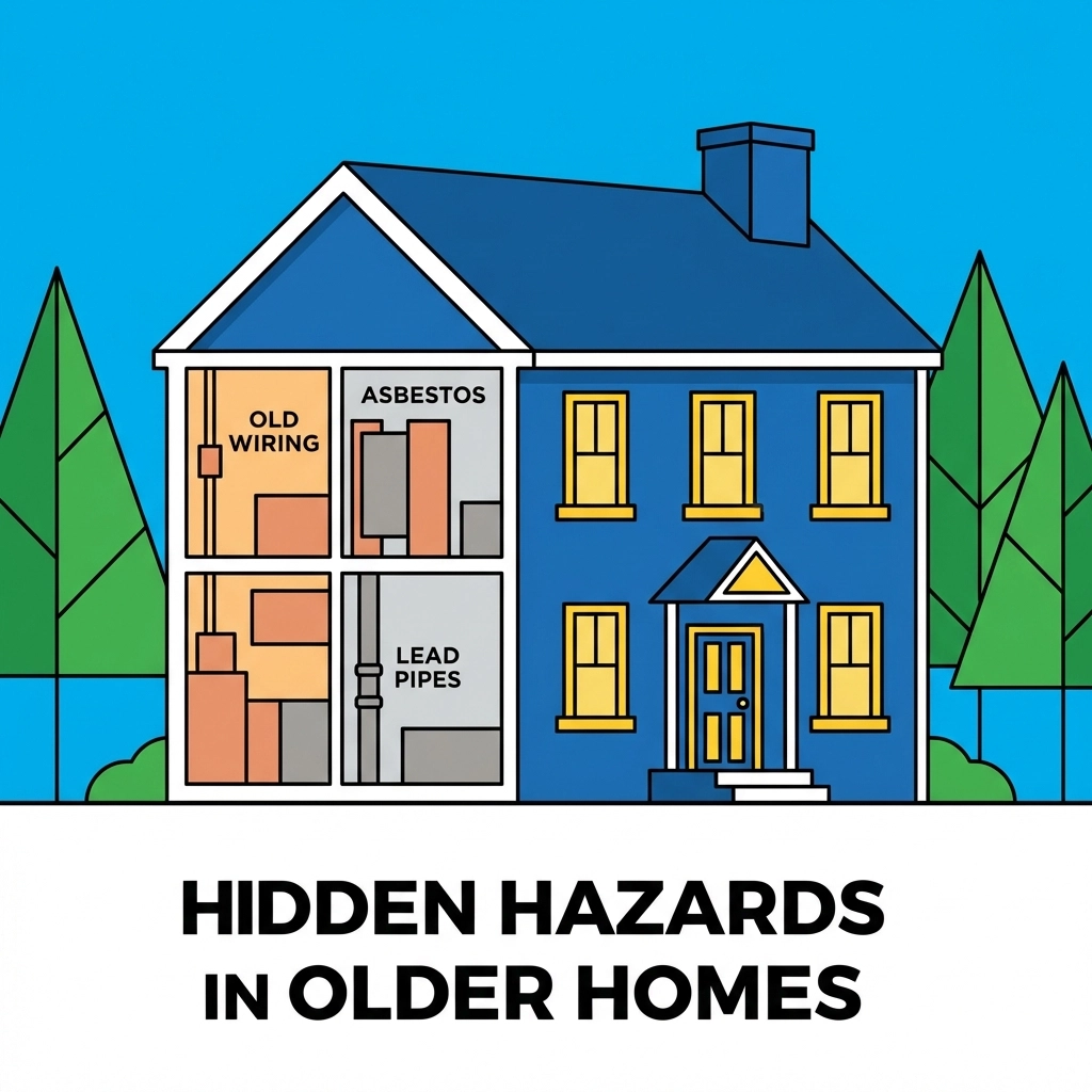 Cross-section of an older home showing hidden asbestos and lead risks during renovations in Montgomery County