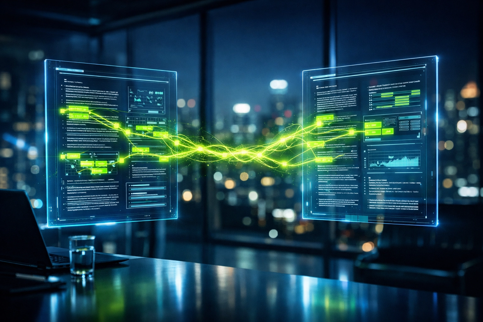 Holographic interface connecting resume keywords to a job description for successful ATS data-matching.