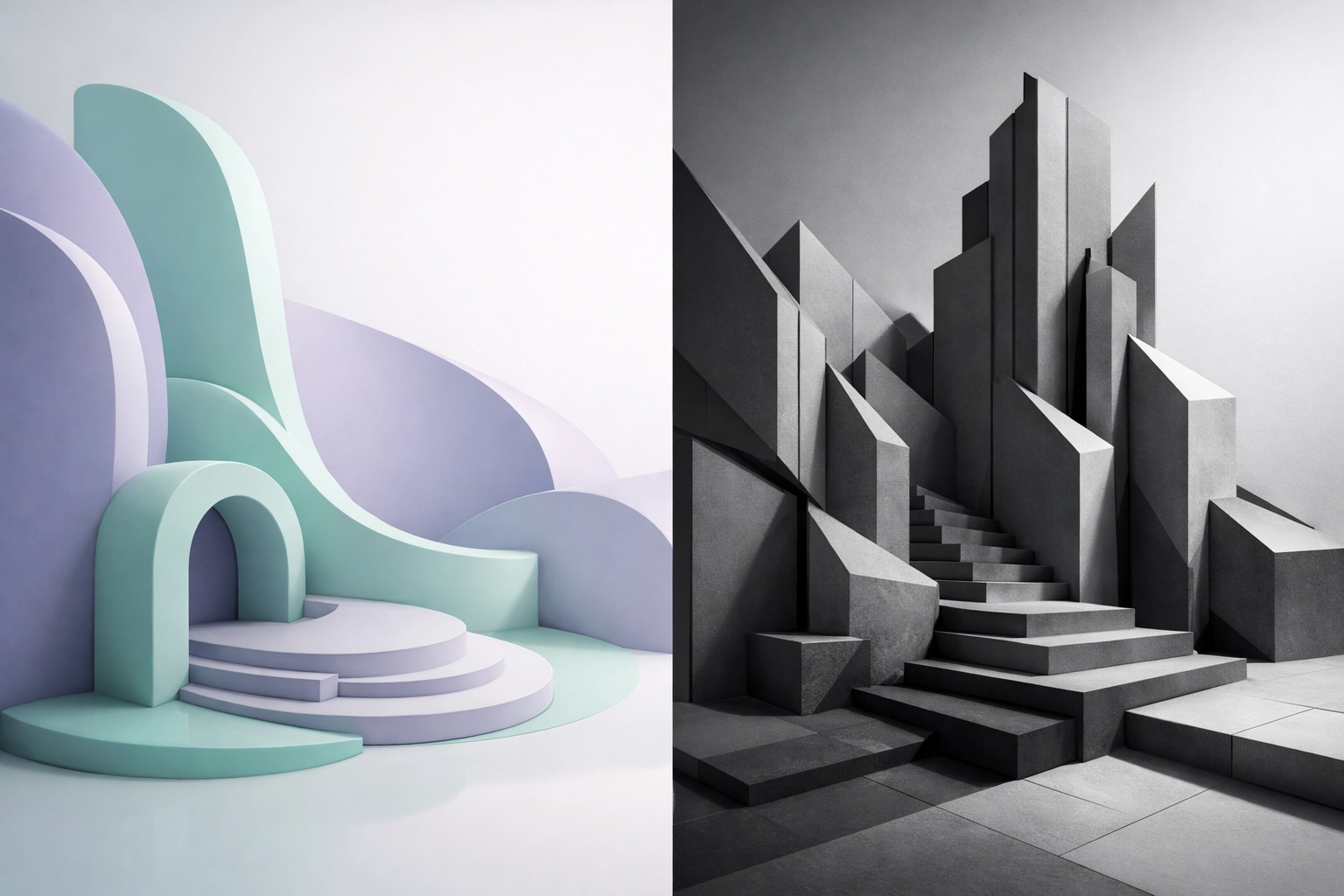 Visual representation of emotional architecture contrast between trustworthy and cold website design