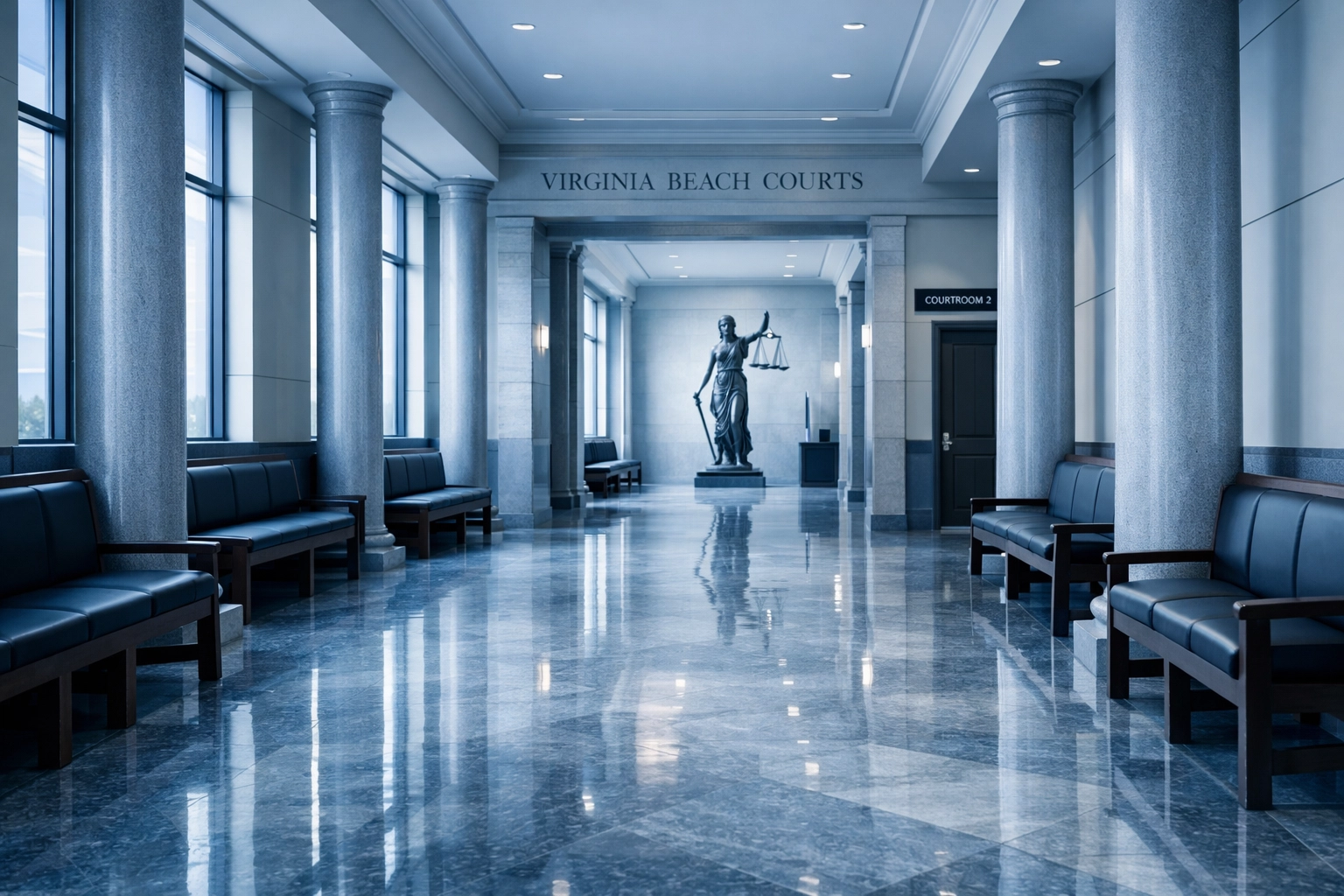 Virginia Beach courthouse interior where child custody cases are heard