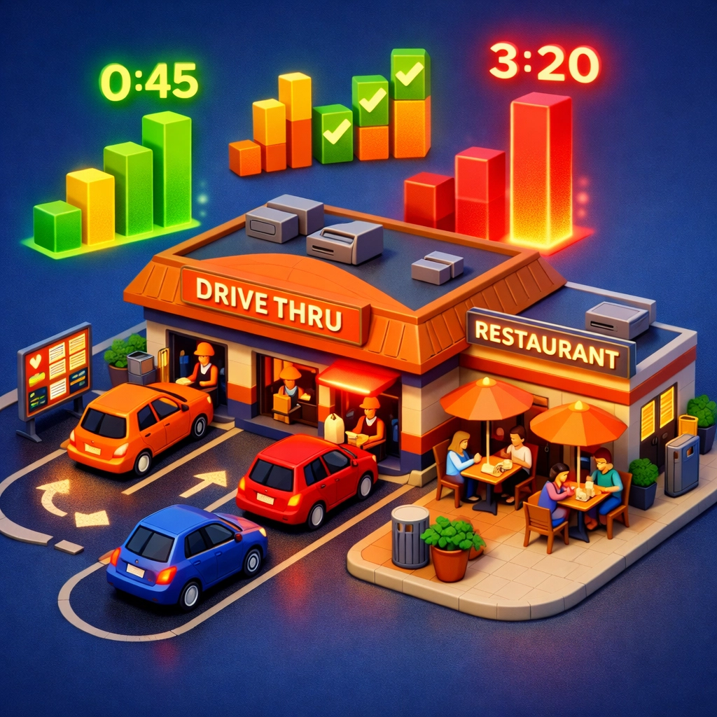 Data visualization showing restaurant drive-thru speed and traffic density metrics for operational efficiency.