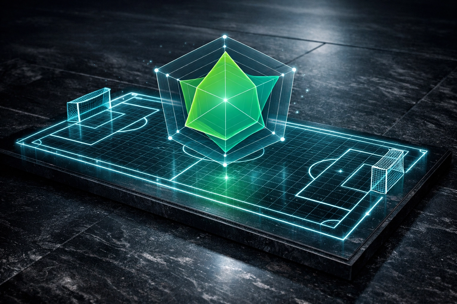 Digital football pitch with AI analytics radar for smarter sports betting decisions.