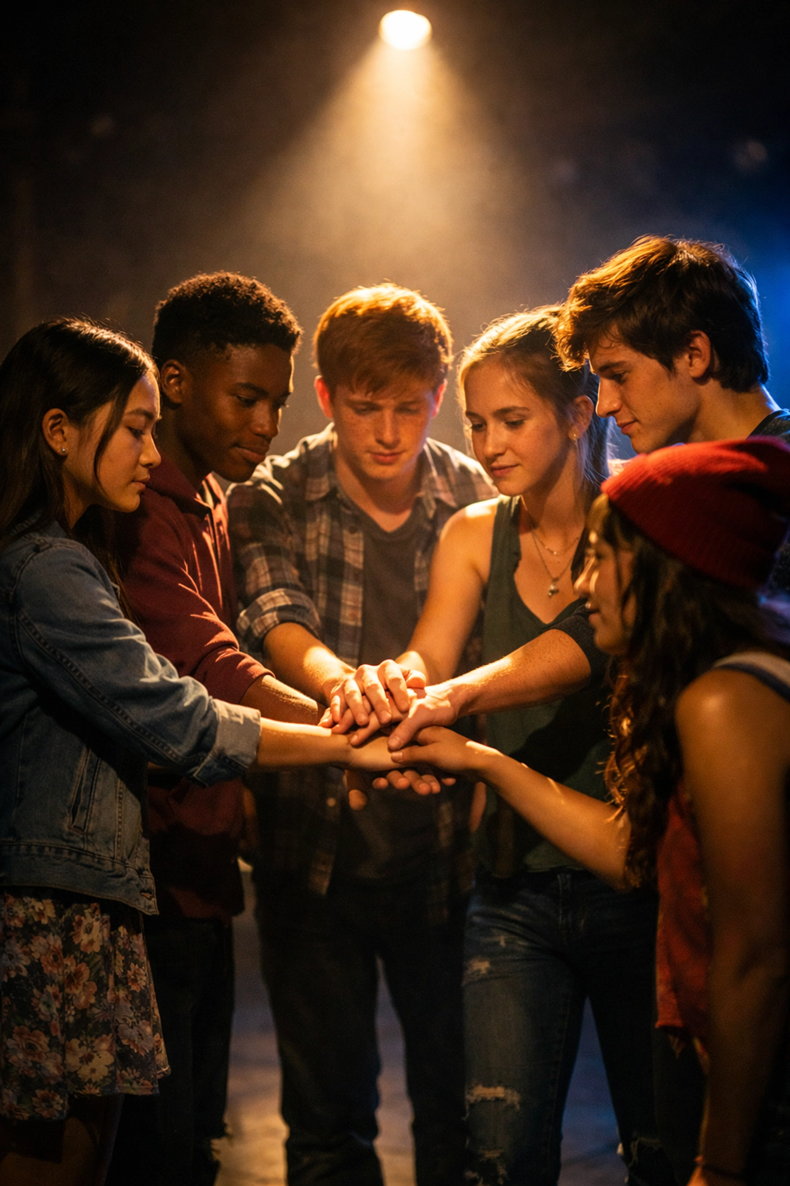 Group of teen singers on stage connecting through You Will Be Found from Dear Evan Hansen