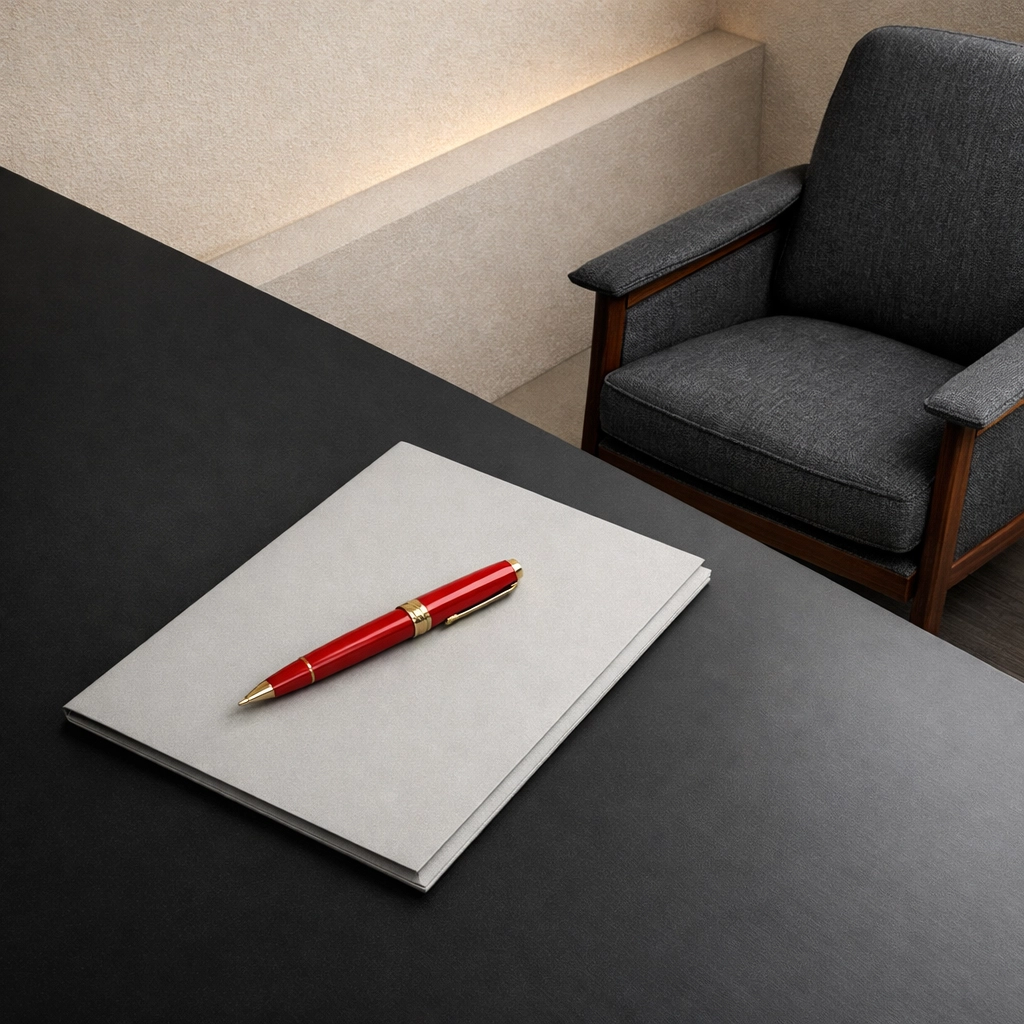 Modern minimalist executive office desk symbolizing the shift from solo real estate agent to business CEO.
