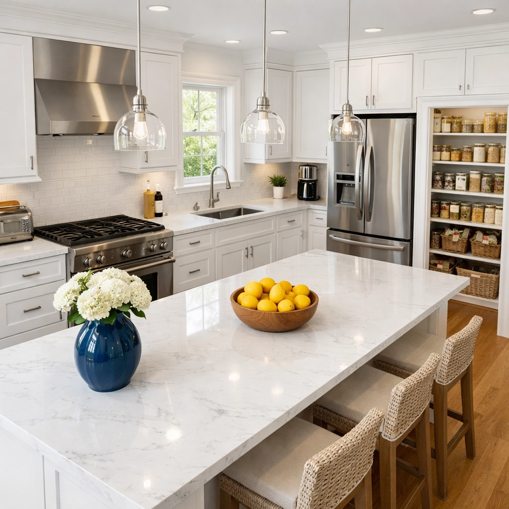 A pristine kitchen after spring cleaning in MA showing the results of a professional deep clean.