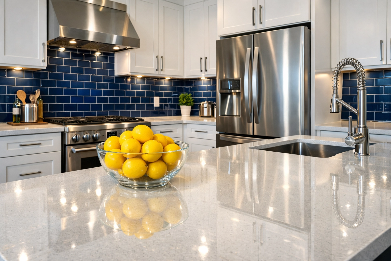 Sparkling clean luxury kitchen showing the results of professional deep cleaning in Lexington MA.