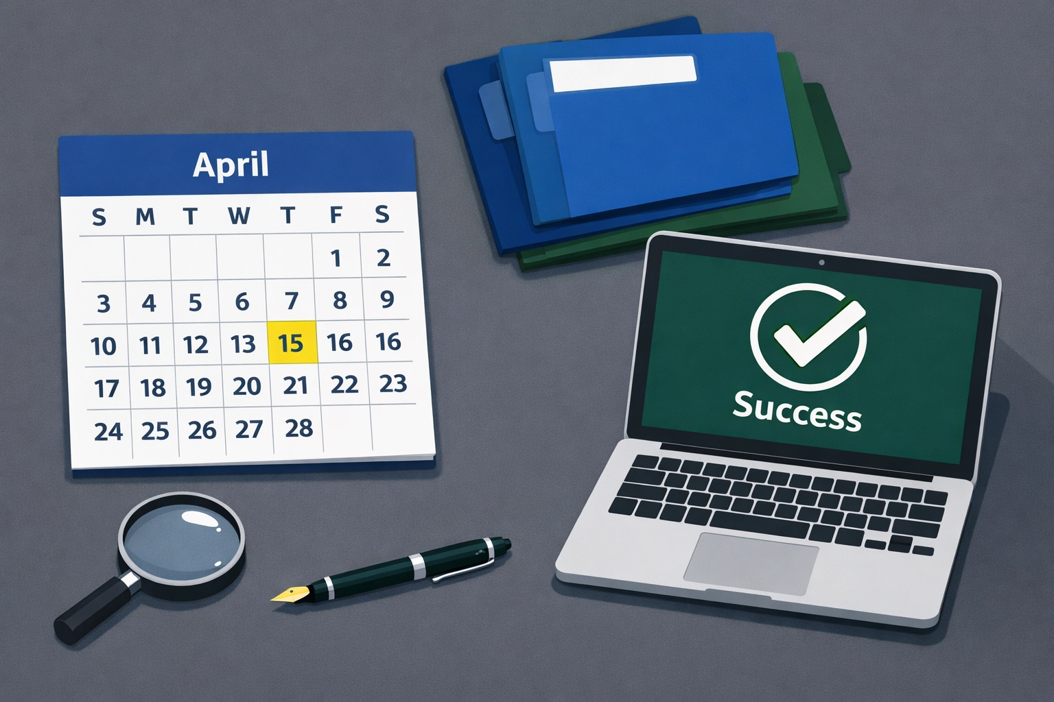Organized workspace with the April 15 tax deadline highlighted to help maximize your tax refund.