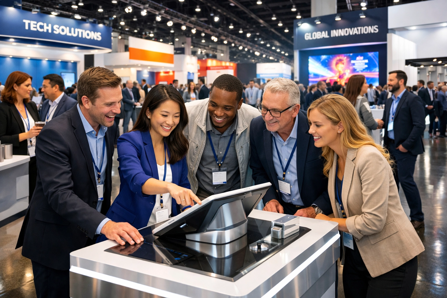 High-quality corporate photography services showcasing attendee engagement at an Orlando trade show.