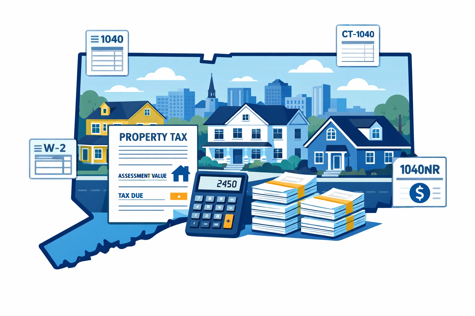 Connecticut state tax planning with property tax documents and SALT deduction calculation for New Haven