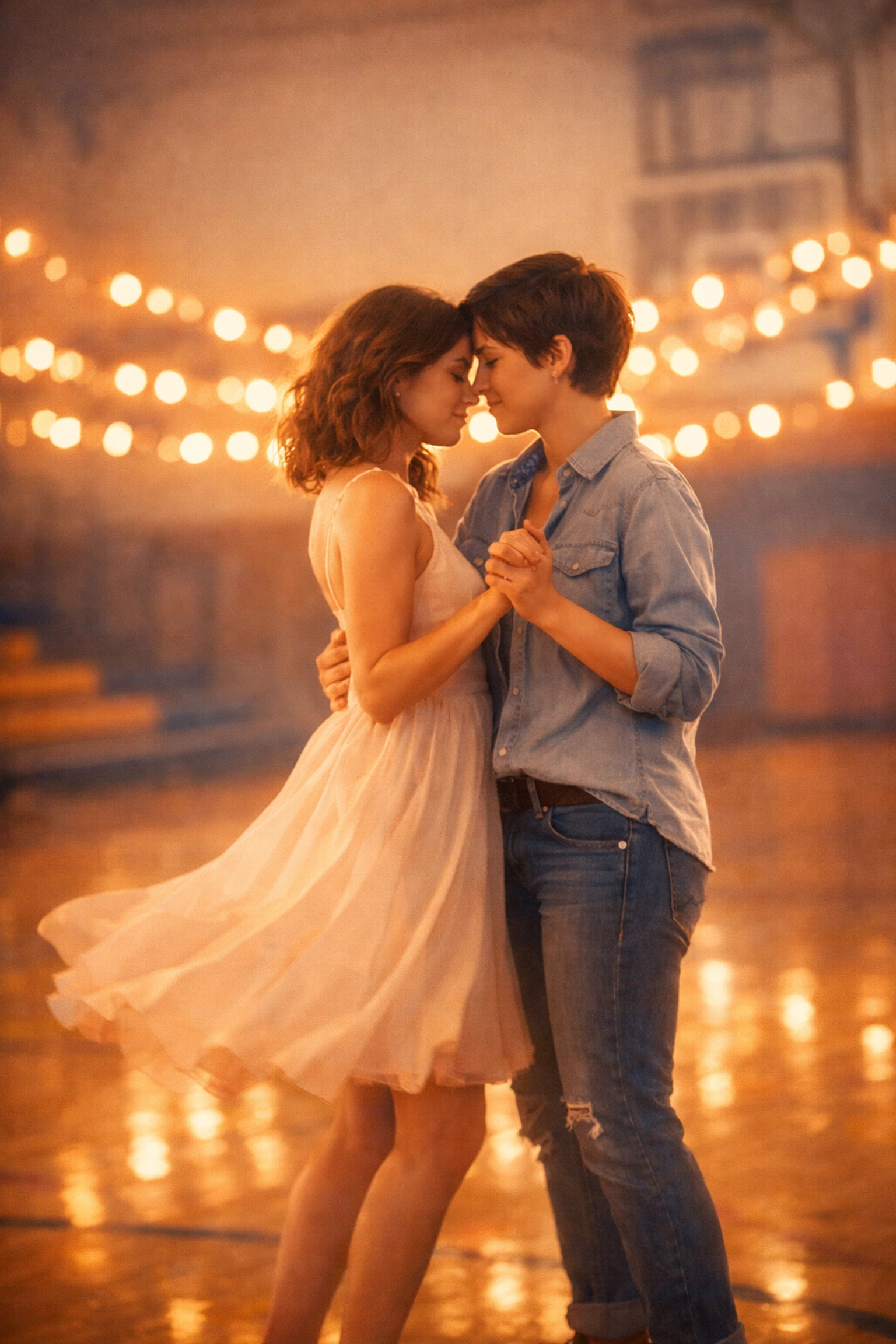 Two women dancing together in sapphic romance scene representing authentic LGBTQ+ representation