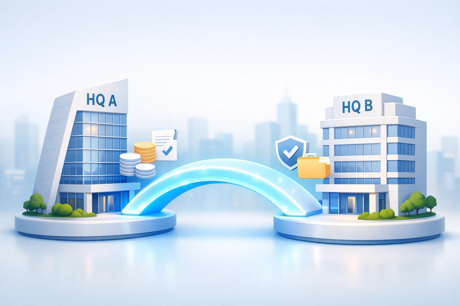 Sleek bridge between office buildings symbolizing a smooth 401k rollover when leaving a job.