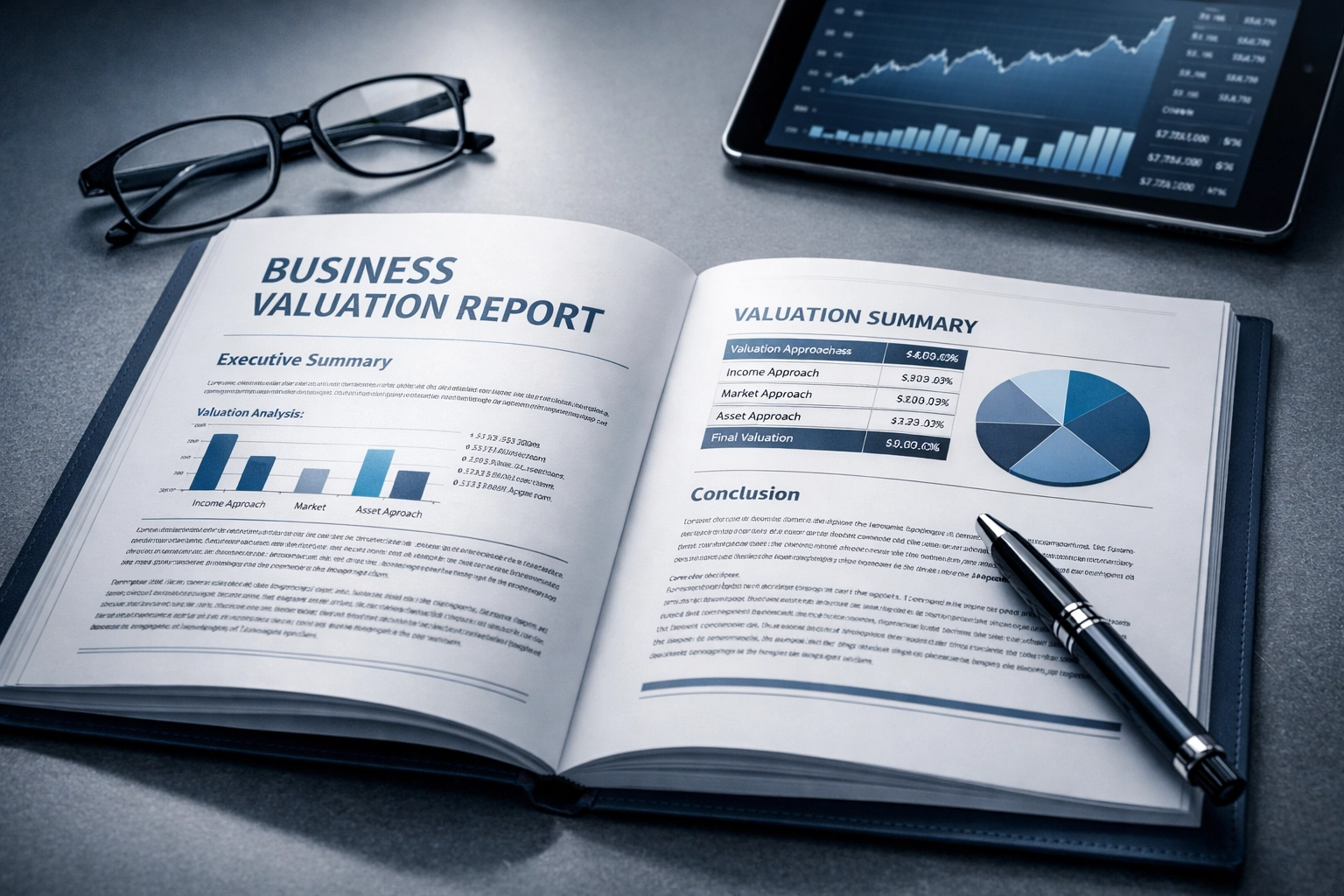 Business valuation report with financial documentation for SBA loan approval