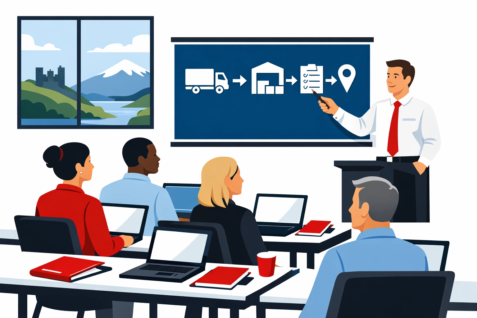 Transport Manager CPC classroom training with instructor and professionals in Central Scotland