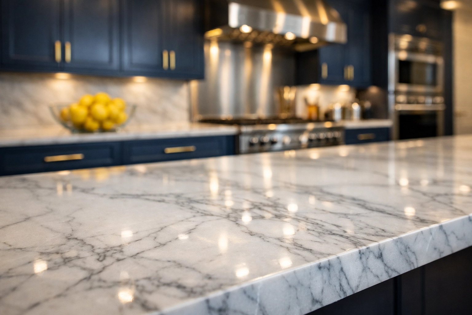 Pristine gourmet kitchen featuring polished marble after a thorough residential cleaning Massachusetts deep clean.