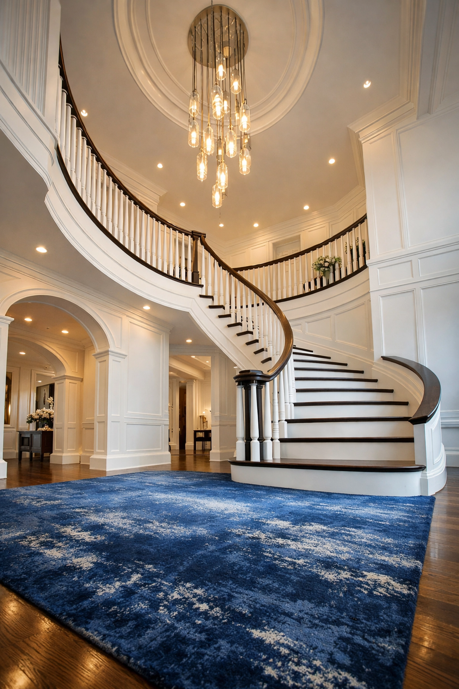Immaculate foyer of a large estate maintained by professional residential cleaning Massachusetts teams.