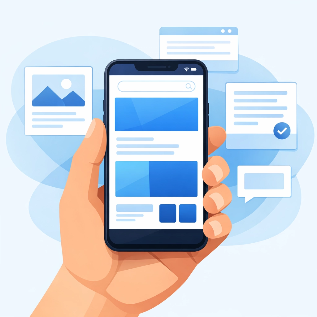 A smartphone showing a responsive web design layout optimized for a mobile-friendly user experience