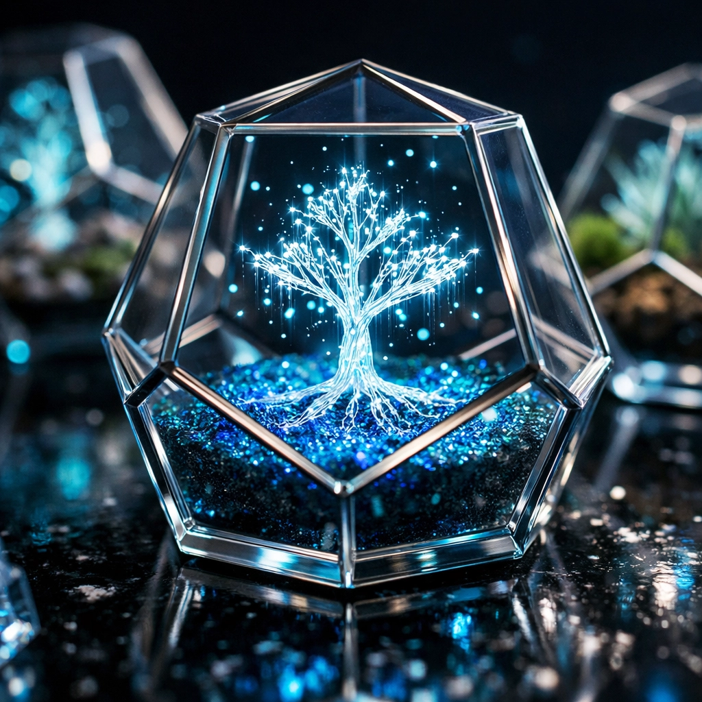 Fiber-optic plant in a terrarium symbolizing the growth of early-stage Indian tech startups.