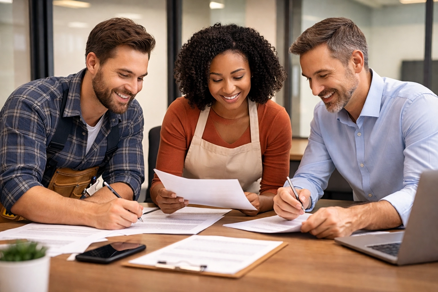 Diverse business professionals meeting portrays comprehensive BOP insurance solutions for various small business types