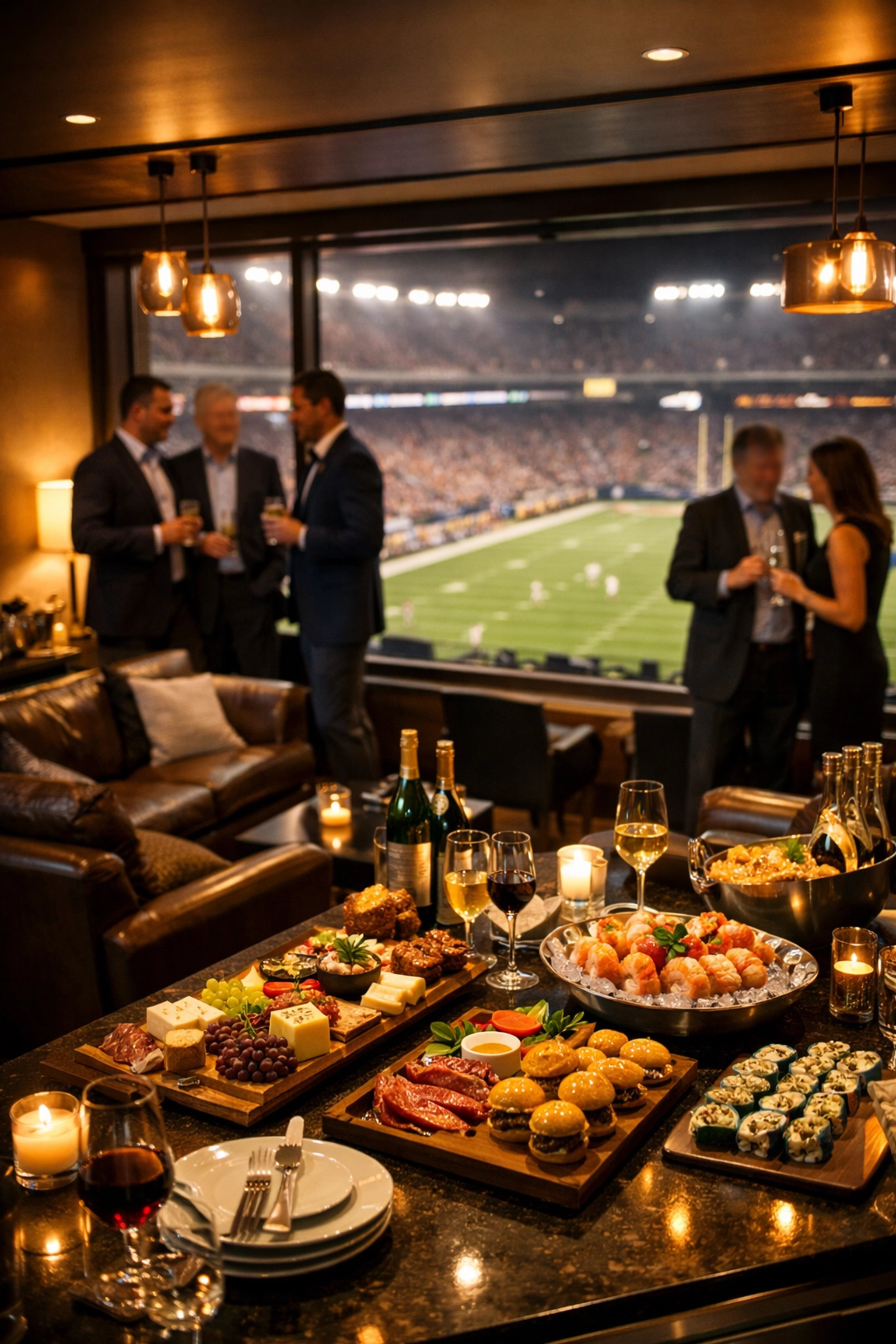Are You Making These 7 Super Bowl Corporate Travel Mistakes That Cost Companies $100K+ Per Event? Premium Super Bowl luxury suite with executives networking during corporate hospitality event