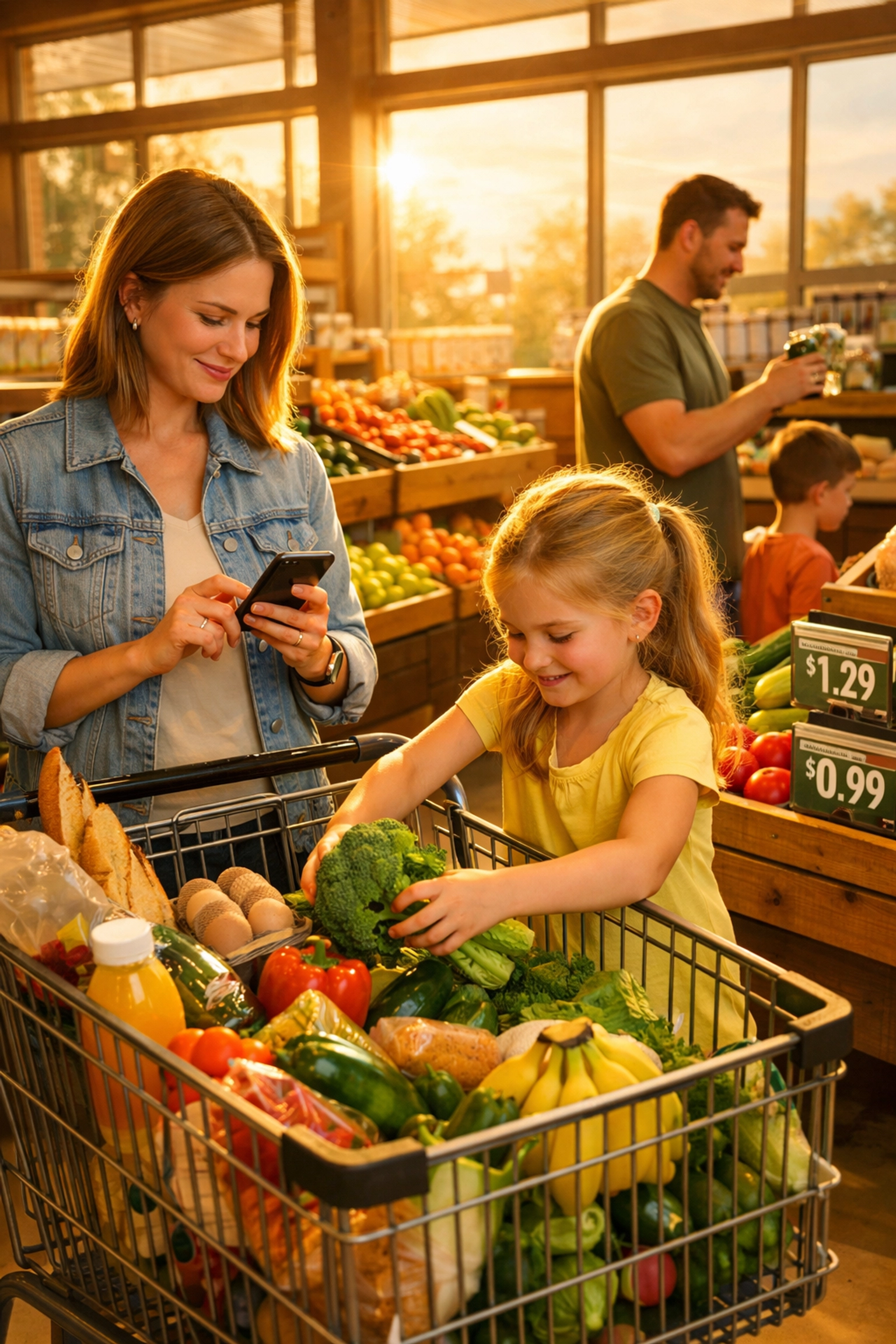 Family shopping for groceries with hope amid inflation relief news