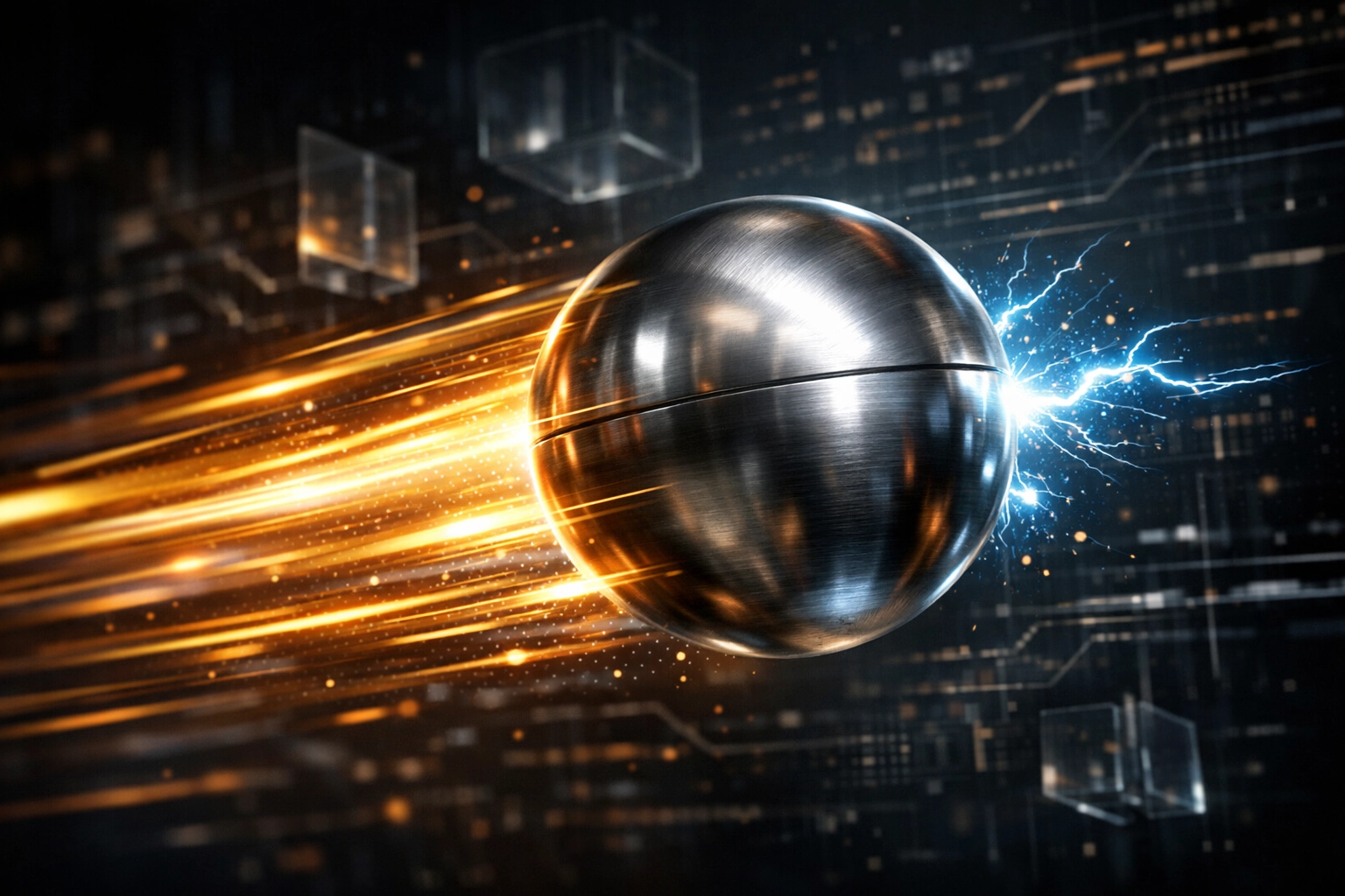 A glowing orb symbolizing fast digital finance settlement and high-speed Web3 payments in the Larecoin ecosystem.