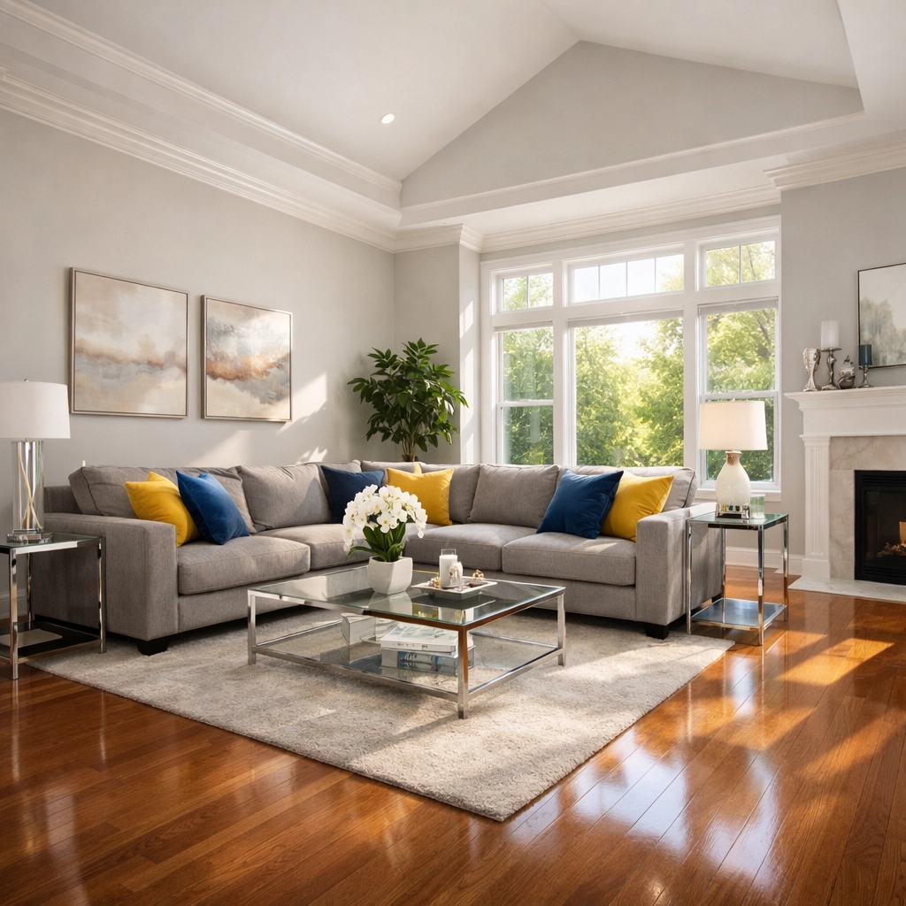 A spotless, stress-free living room in Waltham after a professional house cleaning Waltham MA service.