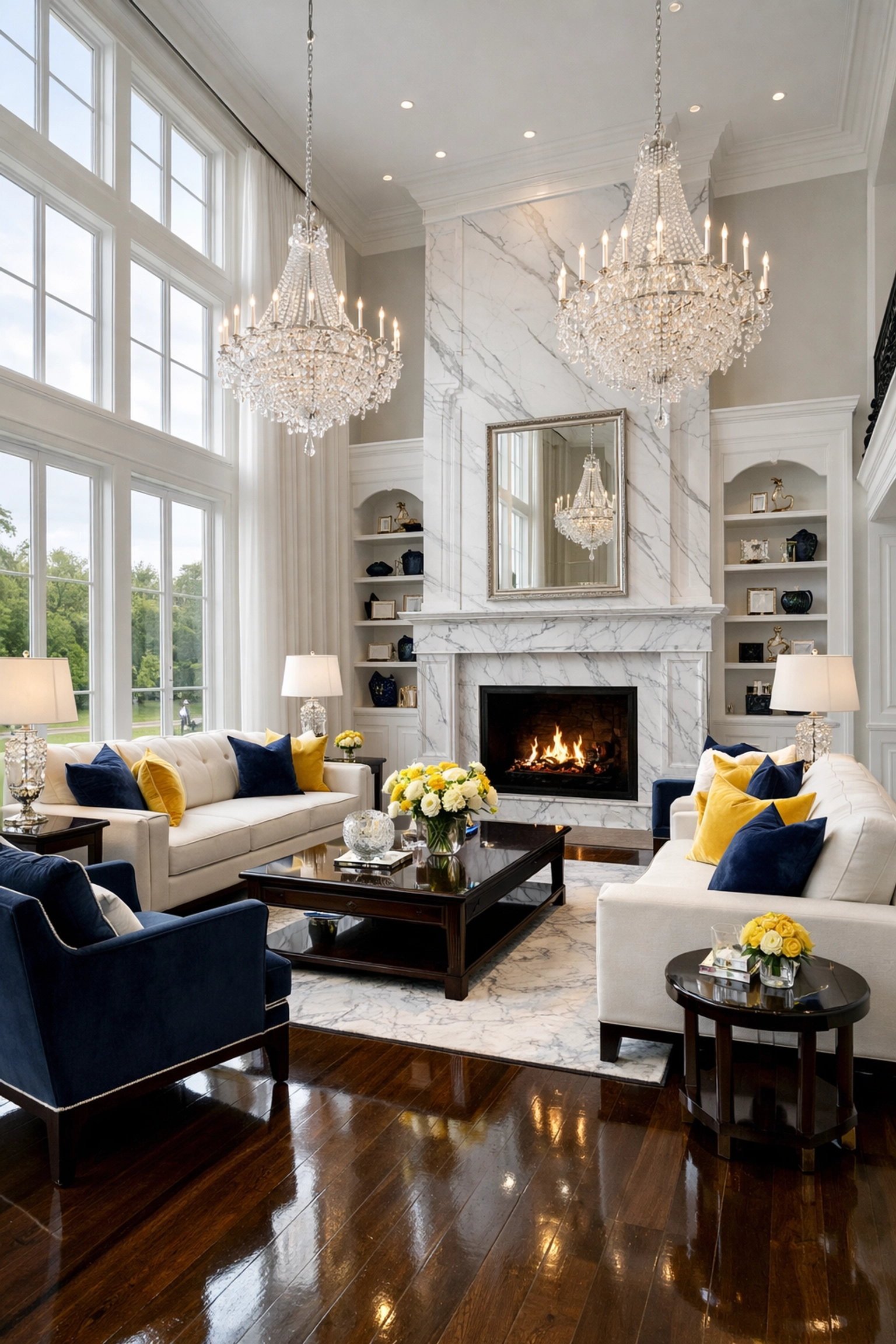 Spotless Dover estate living room with polished walnut floors from expert residential cleaning Massachusetts.