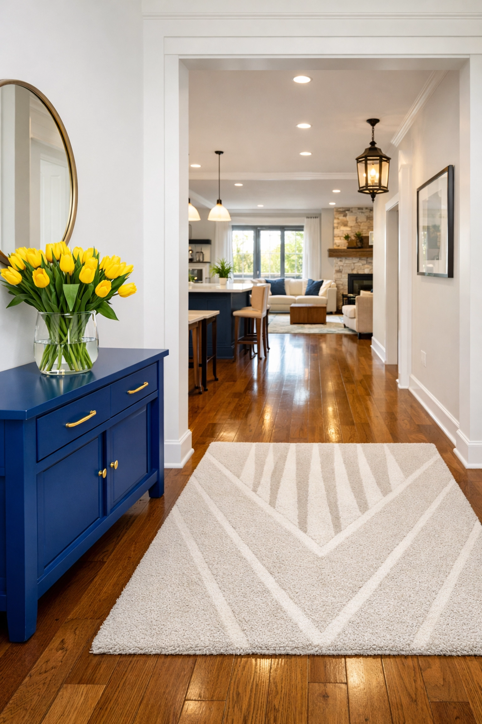 Polished hardwood floors and clean entryway in an Acton home after professional cleaning.