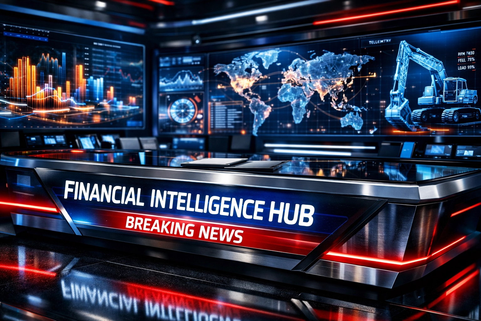 Newsroom data visualizations showing construction trends and equipment financing growth stats.