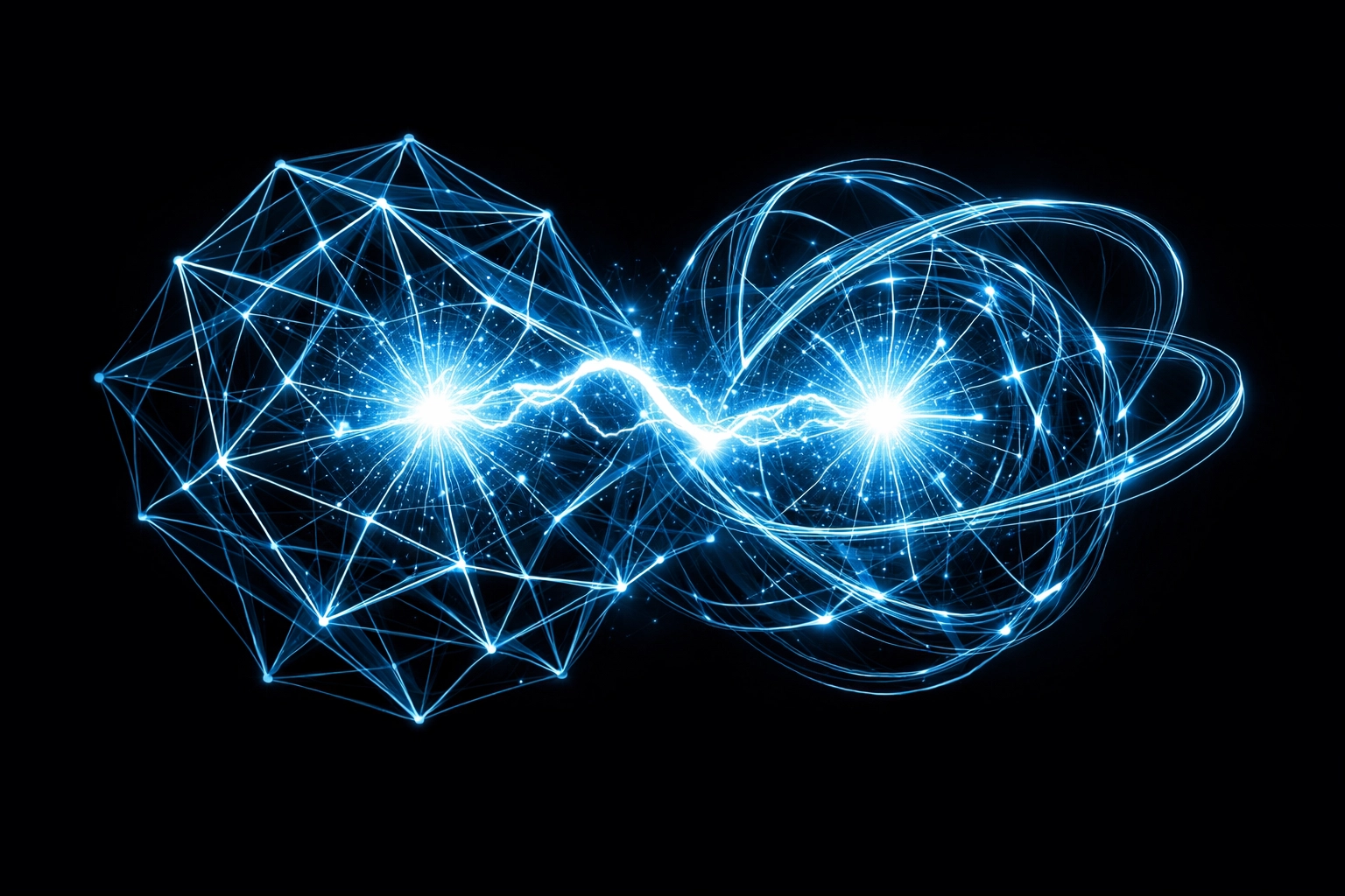 Abstract visualization of the LANDR and Reason Studios technological ecosystem integration.