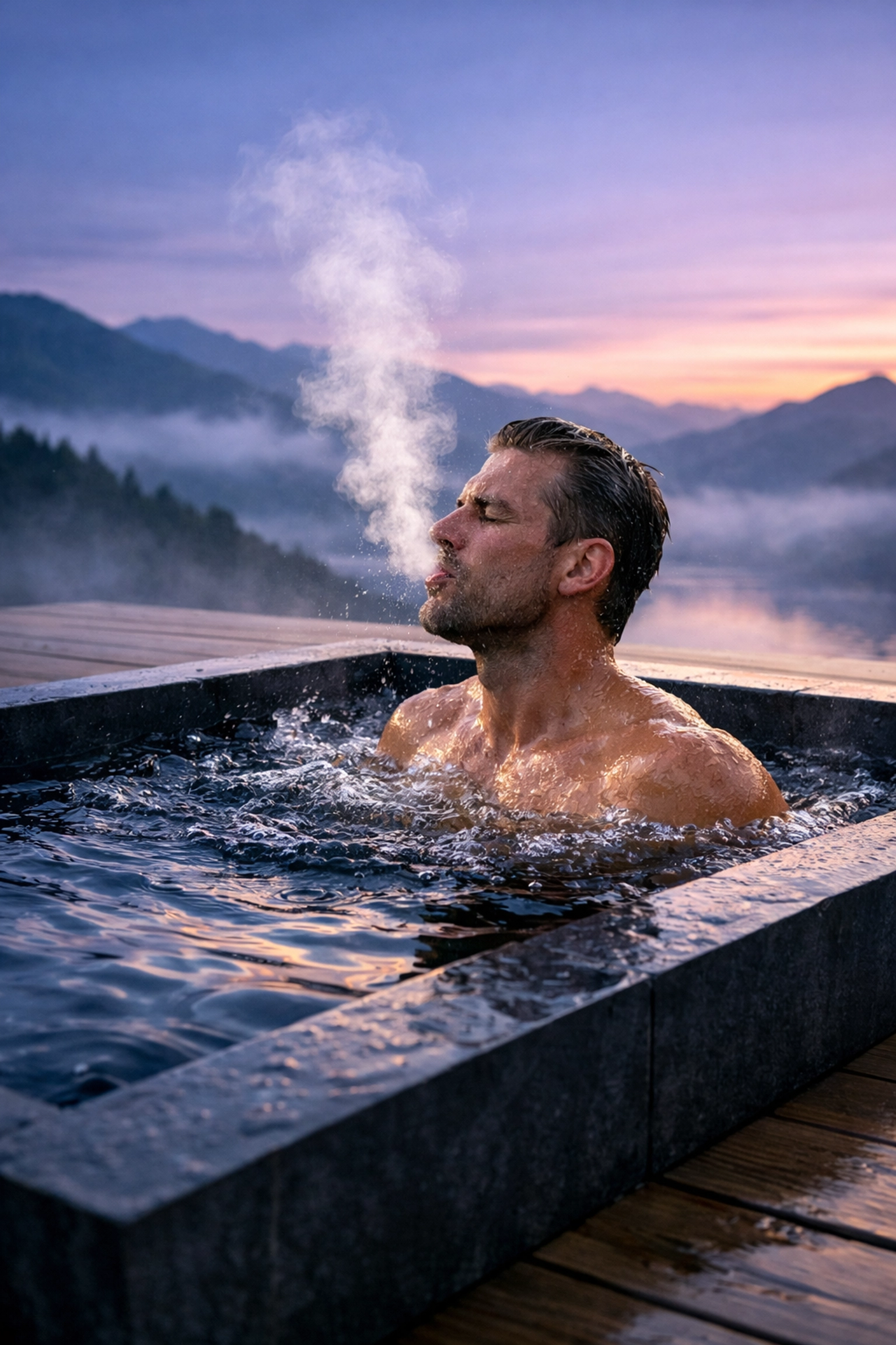 A person using a cold plunge tub for a nervous system reset and dopamine boost during digital recovery.