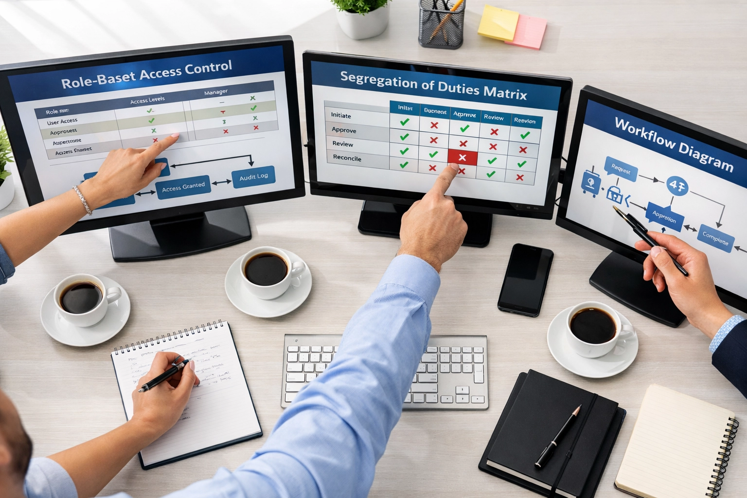 Banking team collaborating on ServiceNow segregation of duties and compliance workflows