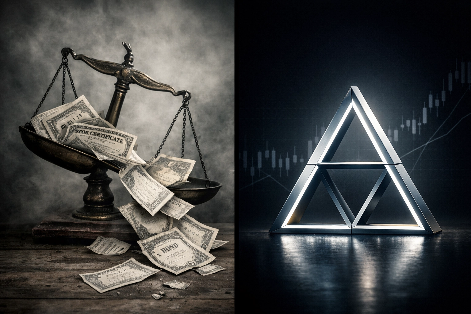 Comparison of traditional 60/40 portfolio instability versus stable 40/30/30 framework