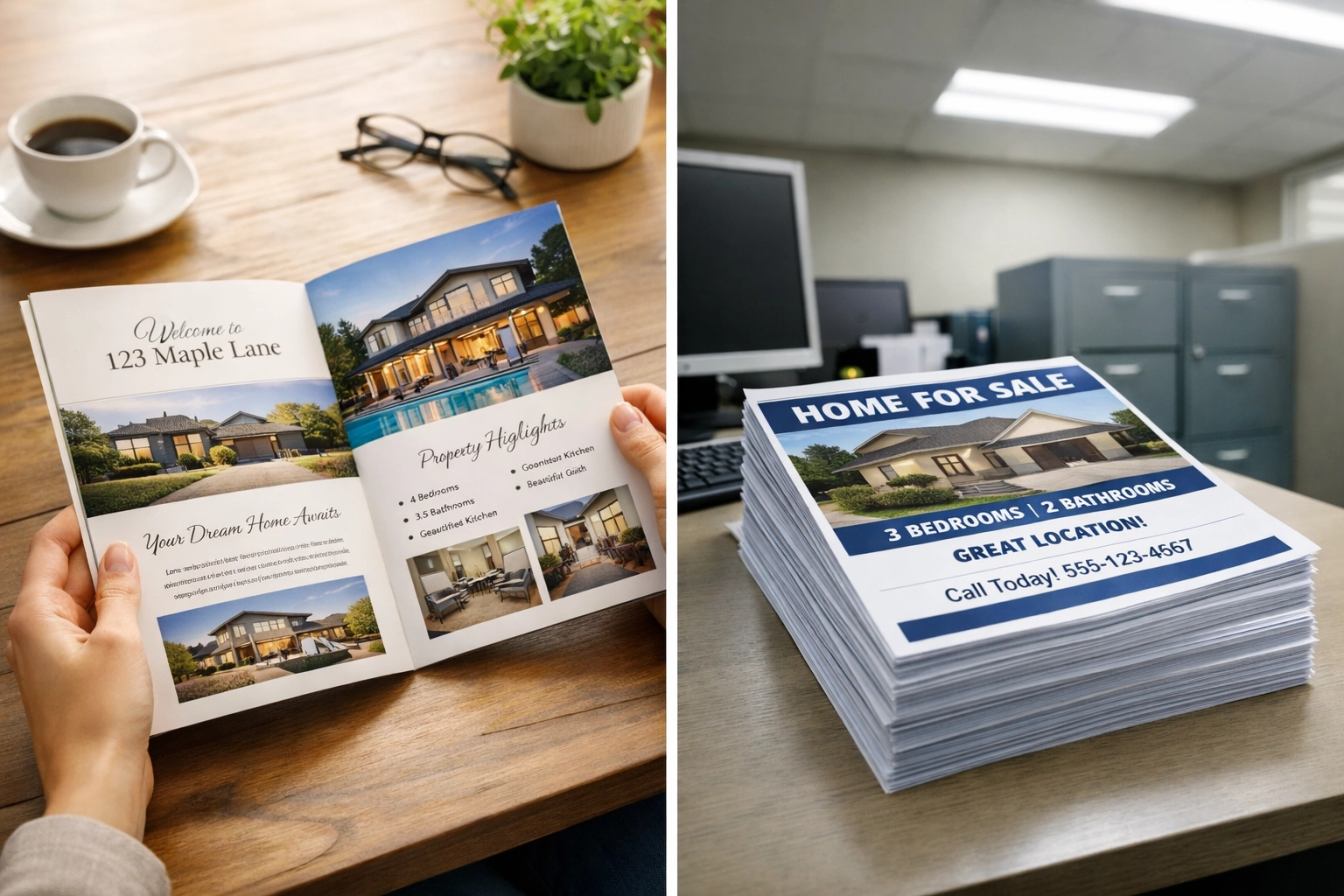 Comparison of custom property brochure vs generic marketing materials by estate agents