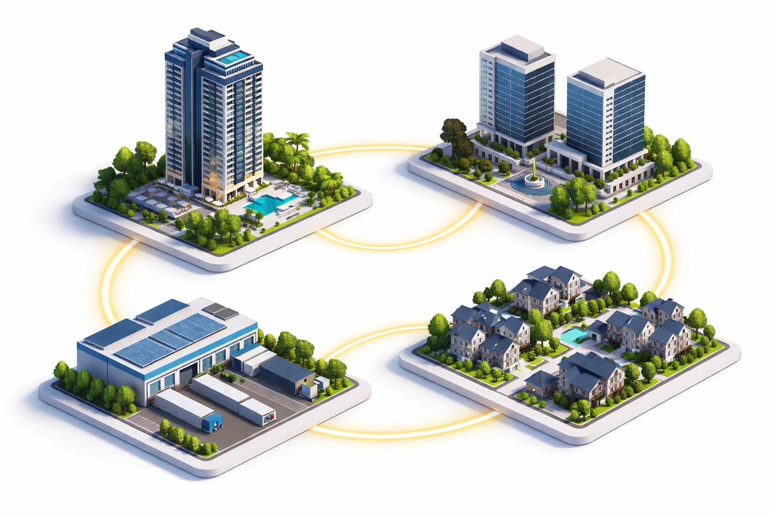 Attractive illustration of a diversified real estate portfolio including apartments, offices, and developments in alternative investing