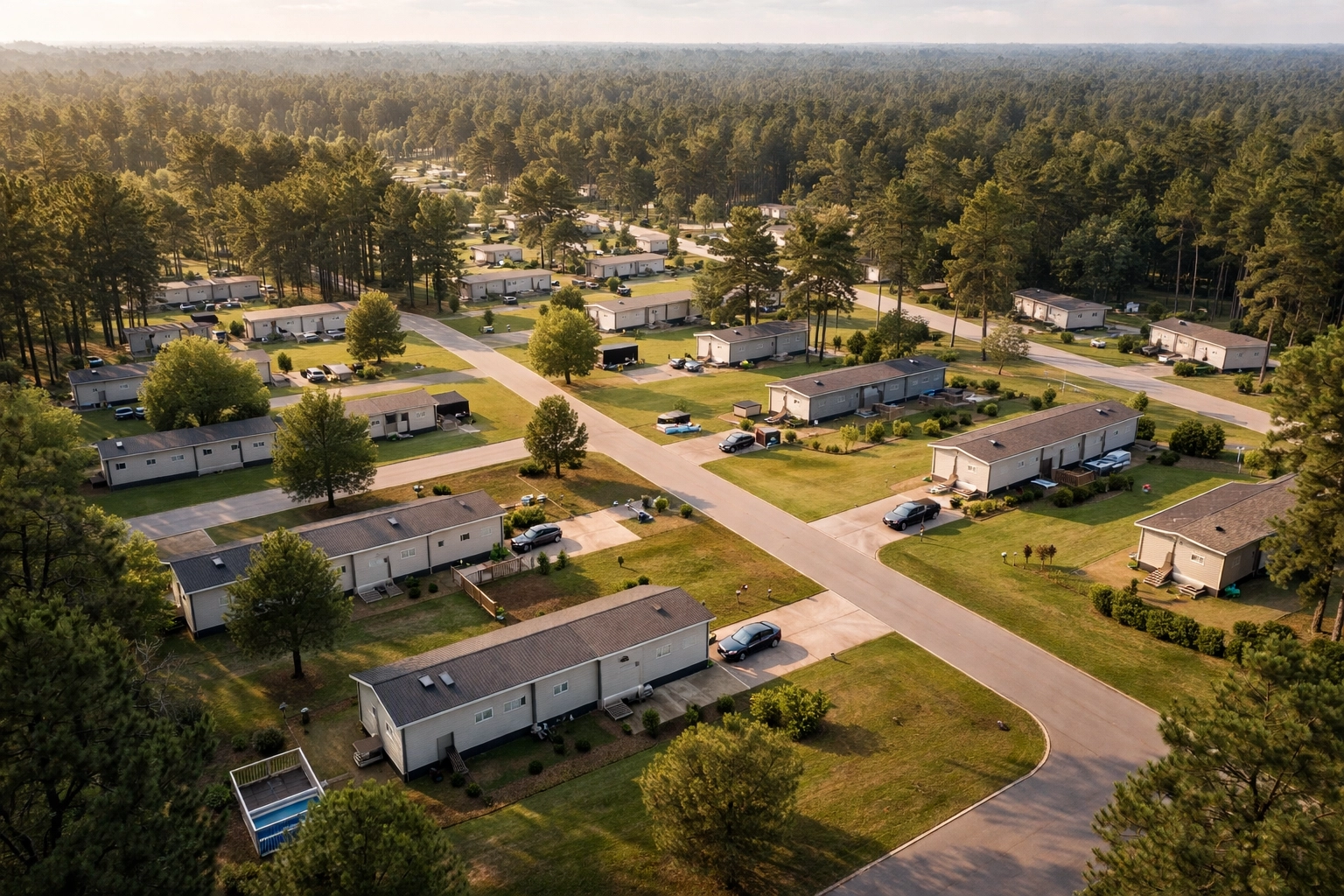 Spacious manufactured home community surrounded by pine trees north of Houston
