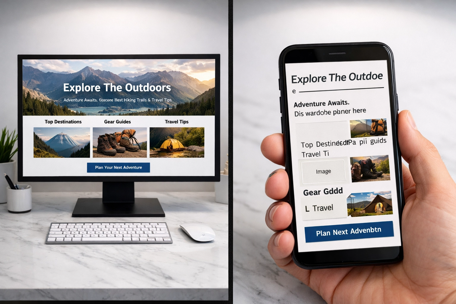 Mobile-first indexing comparison showing desktop versus mobile website responsiveness