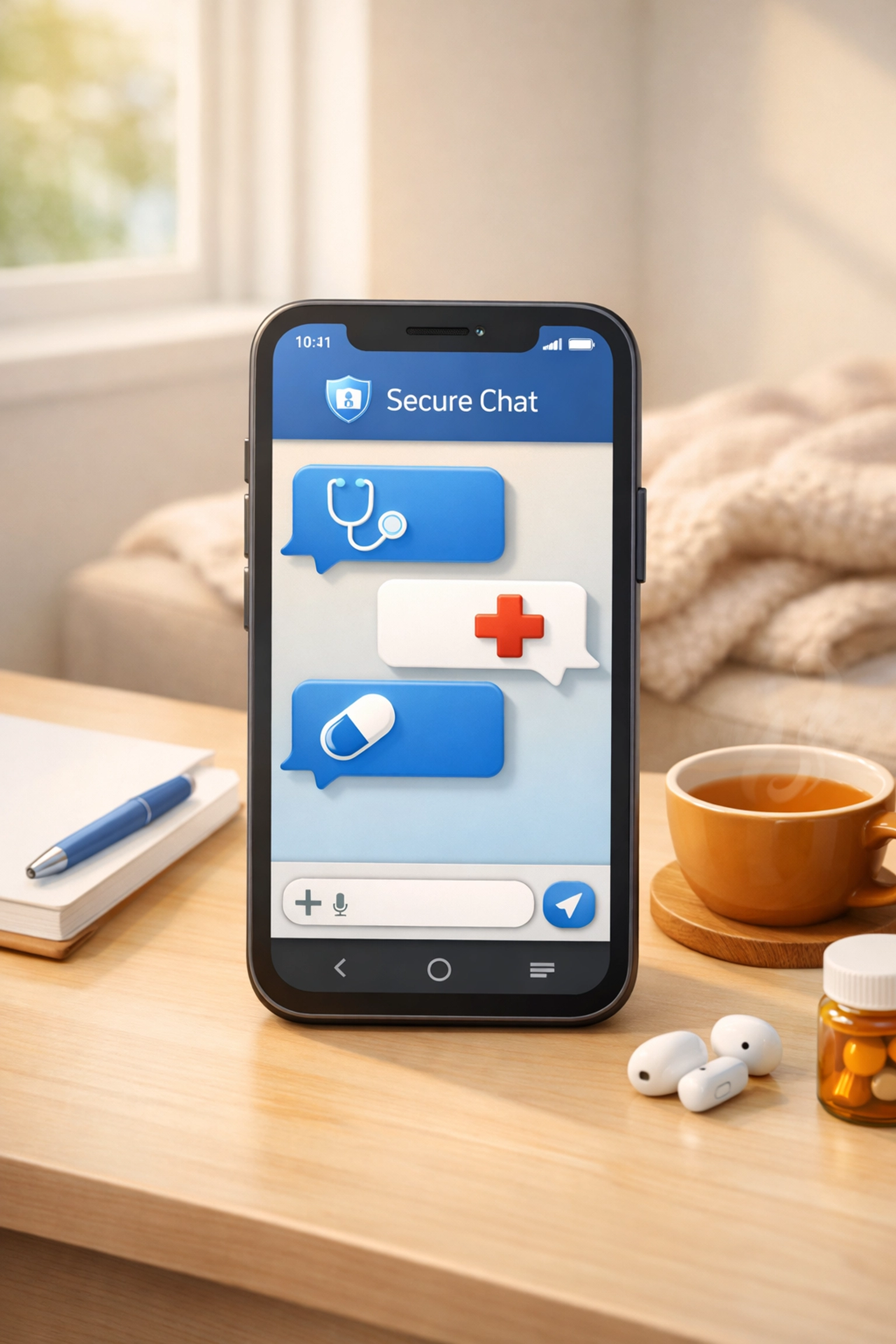 Smartphone with secure medical messaging for online doctor consultation at home