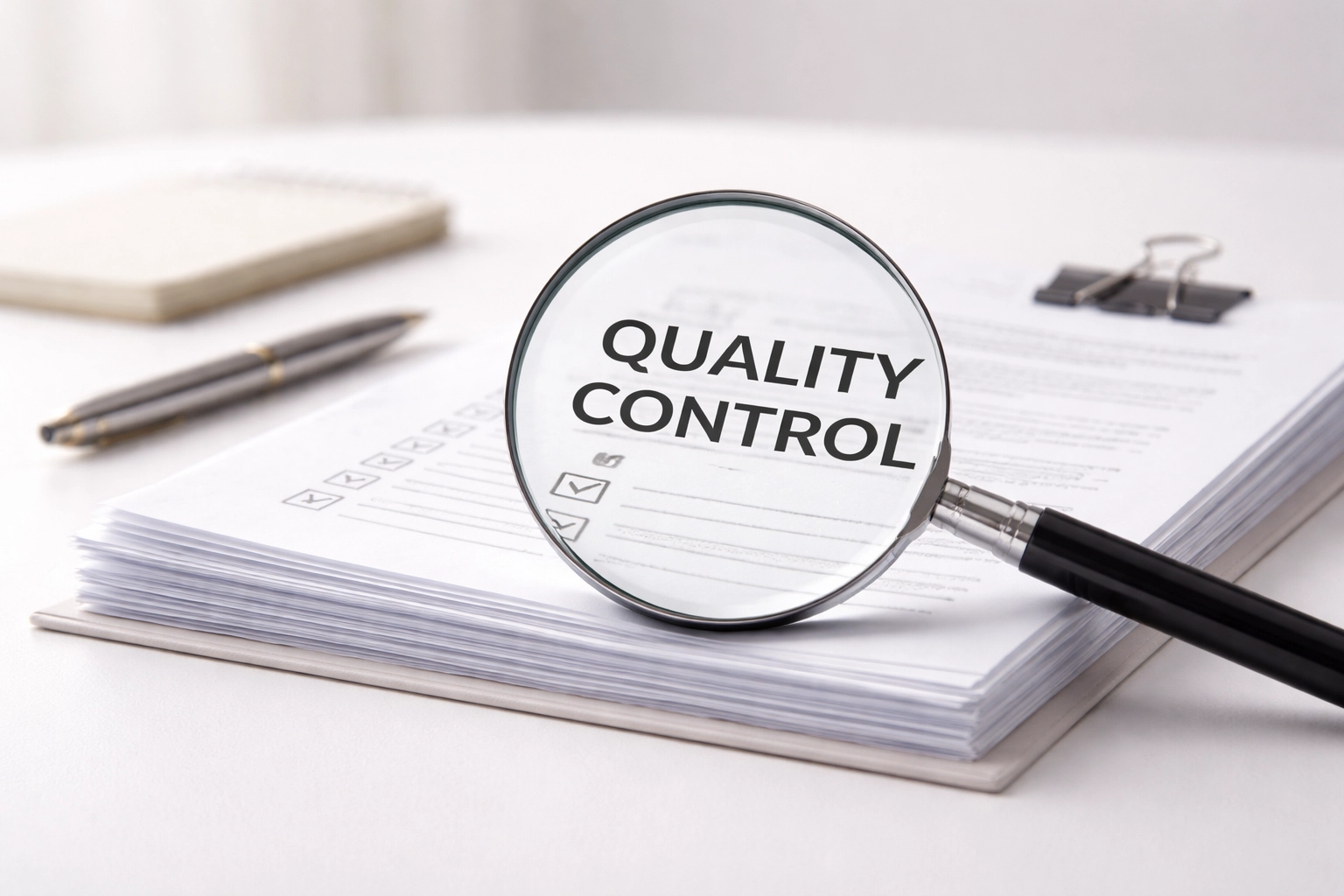 Magnifying glass and documents represent tax return quality control and minimizing preparation errors in 2026