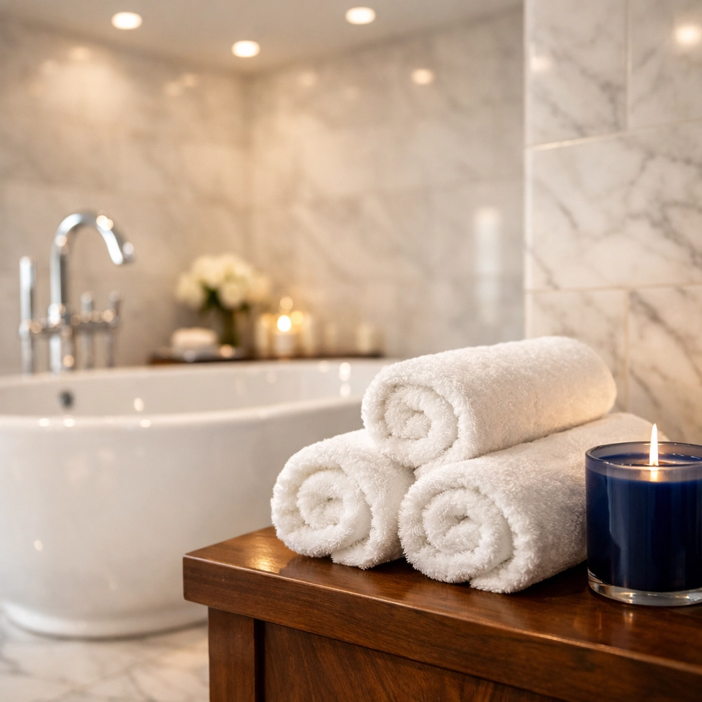 A sparkling clean master bathroom in a Dover home, representing the peace of luxury cleaning near Noanet Woodlands.